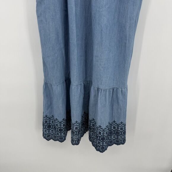 Old Navy Chambray Denim Embroidered Long Flutter Sleeve Dress Size Small Boho - Picture 3 of 11